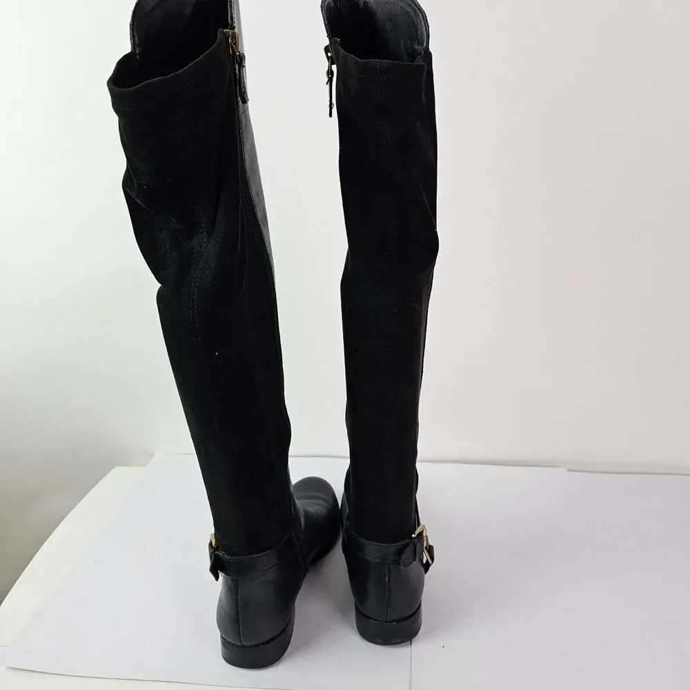 Franco Sarto Women's Hadley Tall Black Leather Riding Boots Size 6.5‎
